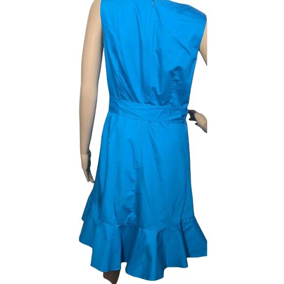 Talbots Turquoise Embroidered Sateen Fit & Flare Tie Waist Dress Size 6p - Picture 2 of 9